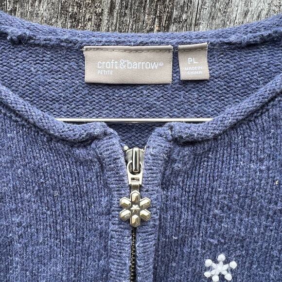 Croft and Borrow Blue Snowman Snowflake Christmas Tree Ugly Cardigan Sweater - Picture 5 of 6